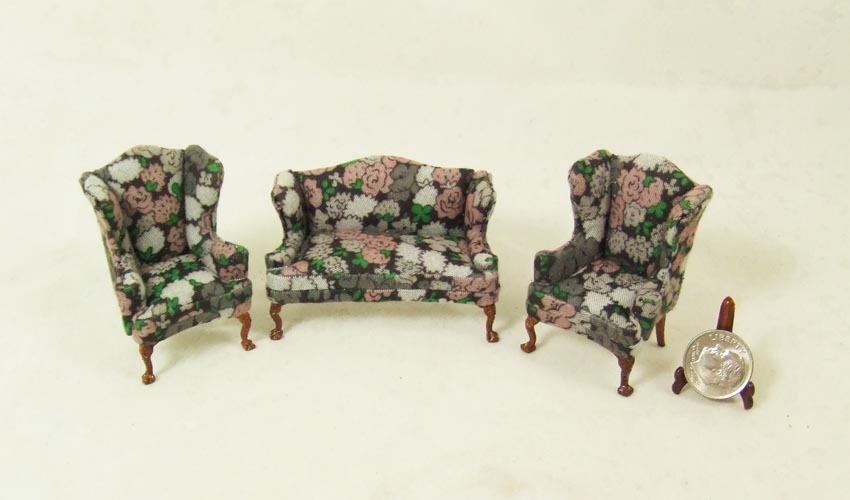 Hs1612, 1/2" scale - Pink Rose Living room sofa set - 3pcs